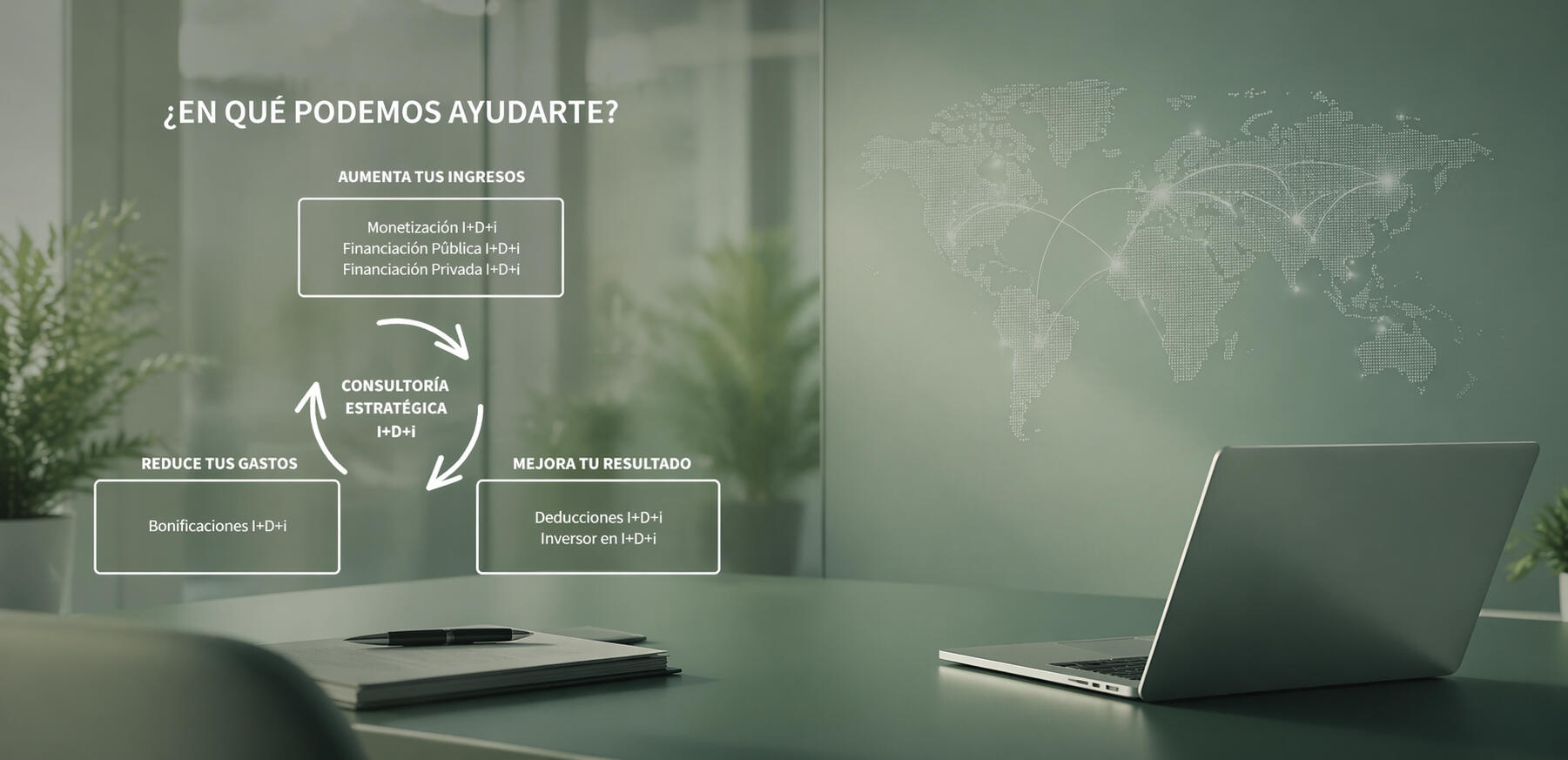 Detalle de las diferentes áreas de negocio que ofrece OPTIMIZA IDI. Desde deducciones y bonificaciones hasta estructuración de tax lease, con inversores y promotores.